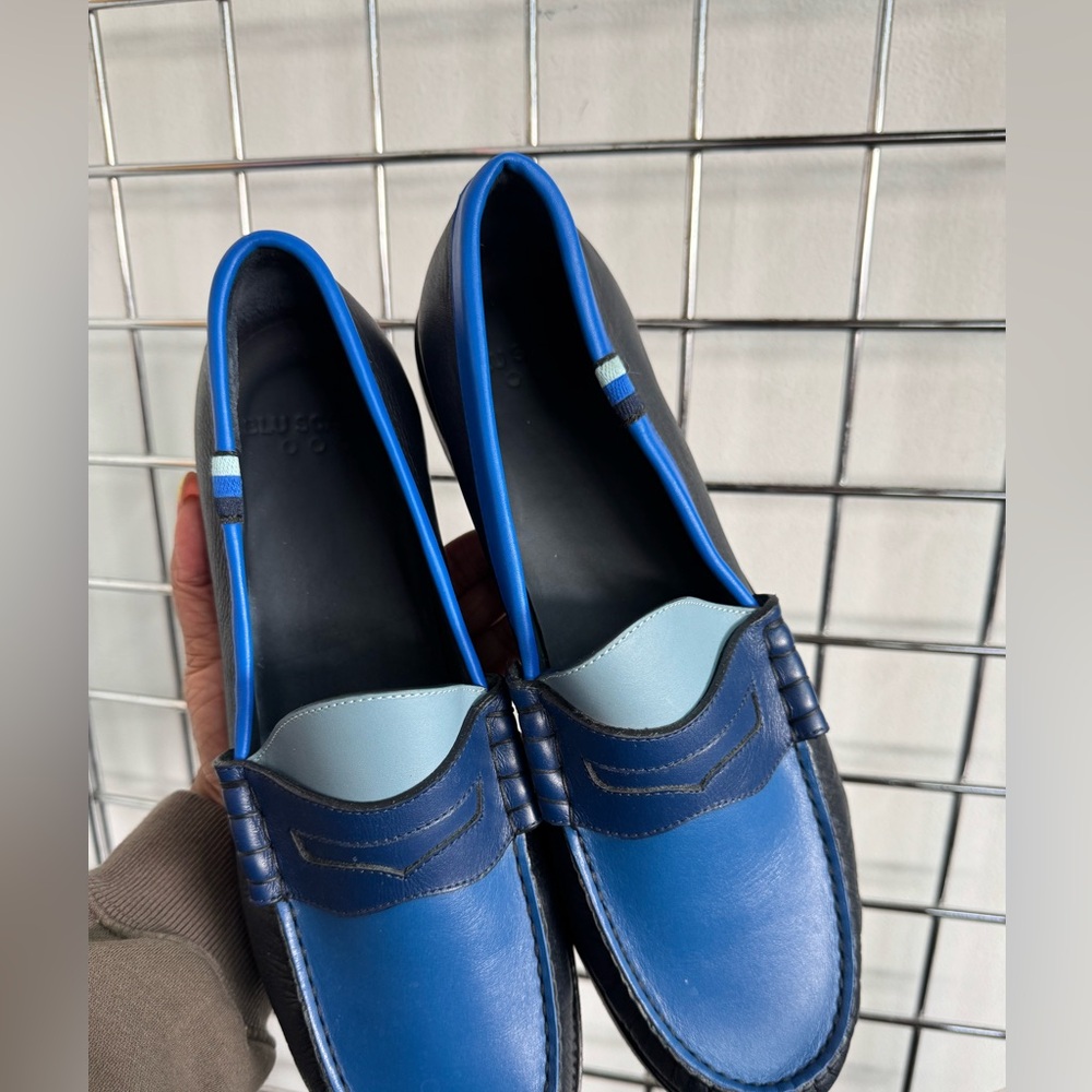 Blu Scarpa La Tricolore Blue Calf Leather College Loafers Mens Size 13 Italy - Picture 11 of 14